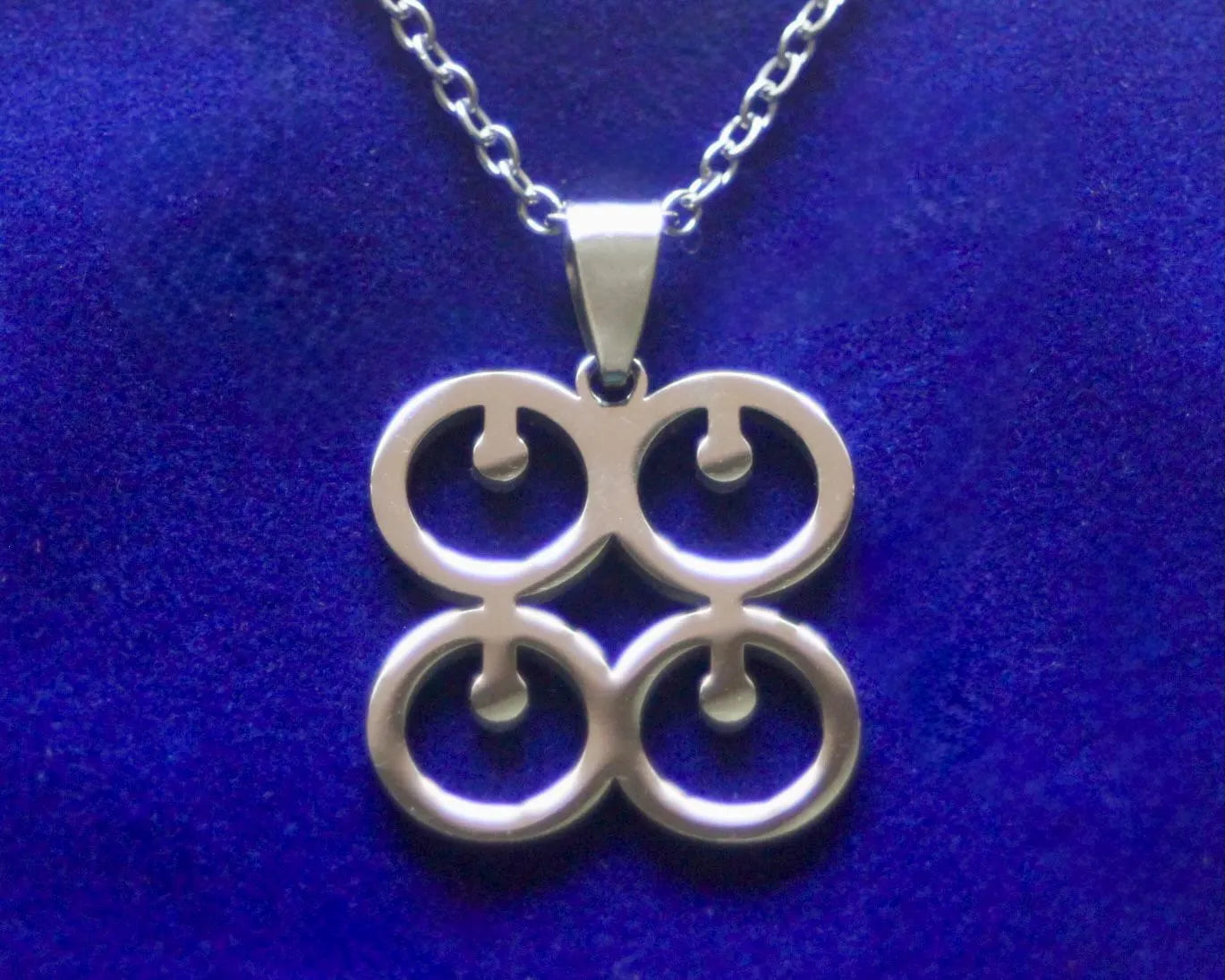 Me Ware Wo Adinkra Pendant Necklace with Gift Pouch, Silver Stainless Steel