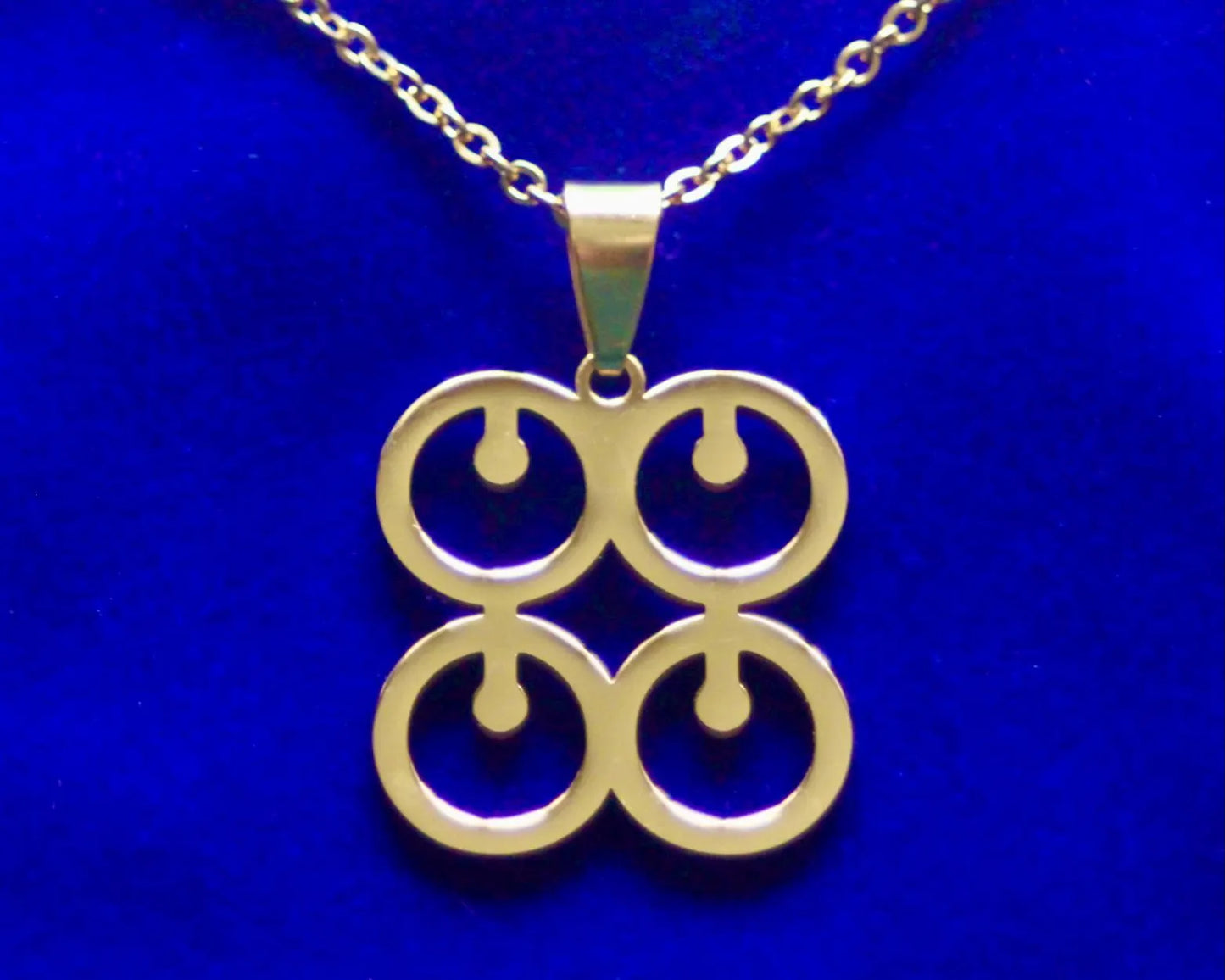 Me Ware Wo Adinkra Pendant Necklace with Gift Pouch, Gold Stainless Steel