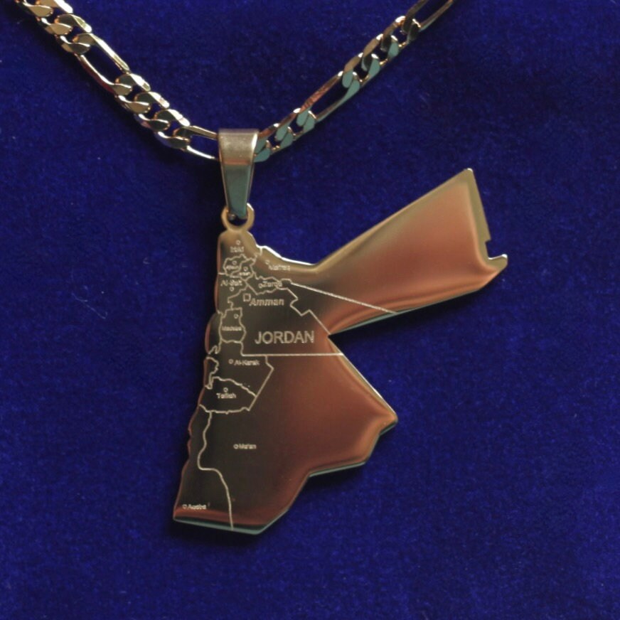 Jordan Map Pendant Necklace with Gift Pouch, Gold Stainless Steel