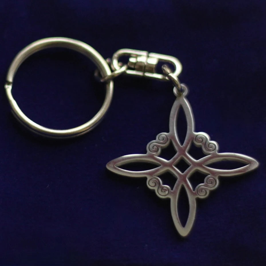 Witch Knot Keyring with Gift Pouch, Silver Stainless Steel