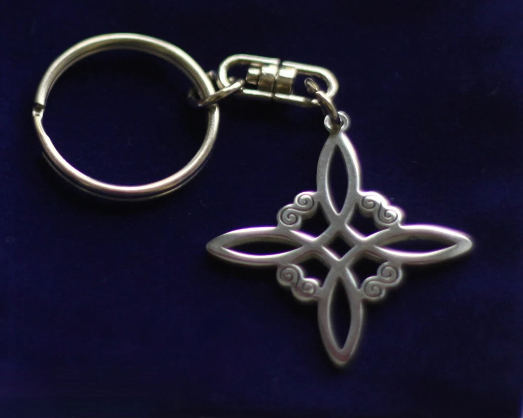 Witch Knot Keyring with Gift Pouch, Silver Stainless Steel