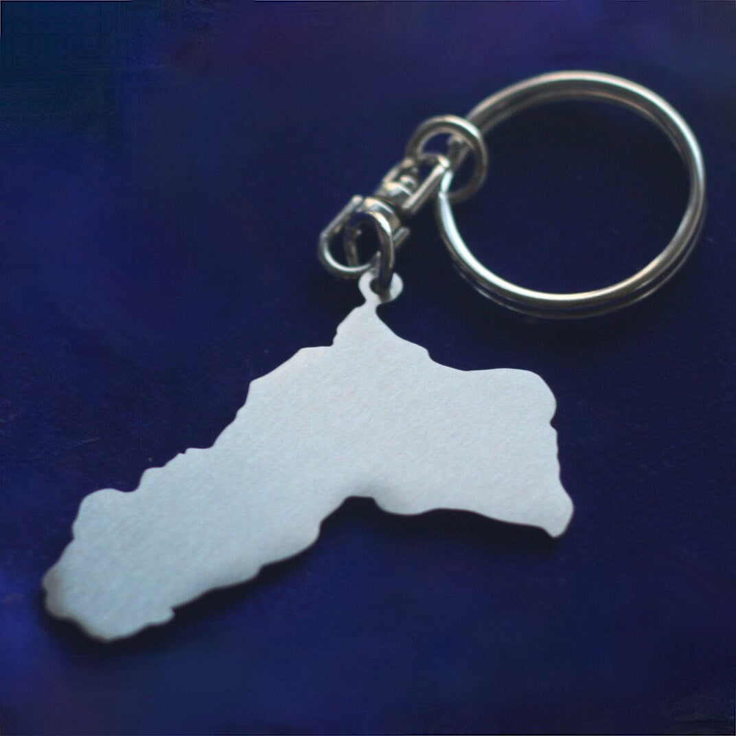 Kurdistan Map Keyring with Gift Pouch, Silver Stainless Steel