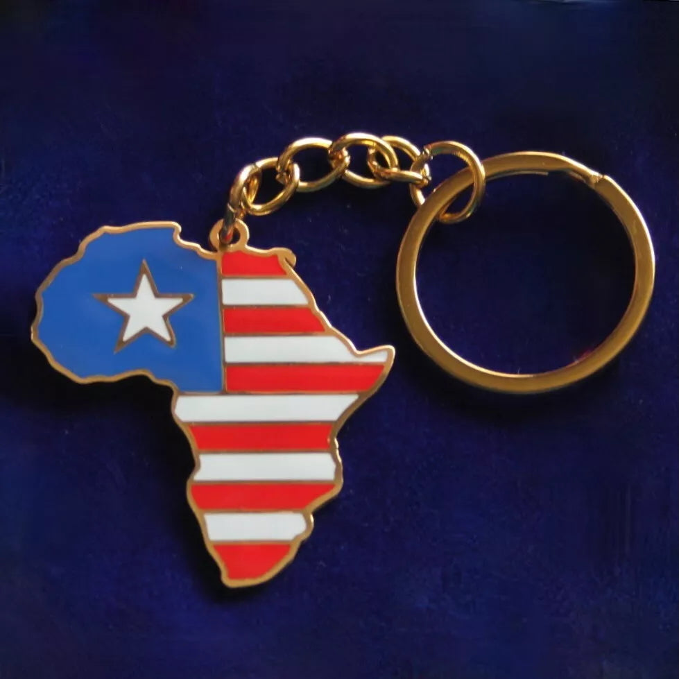 Liberia Flag Africa Keyring with Gift Pouch, Enamelled Metal Keychain