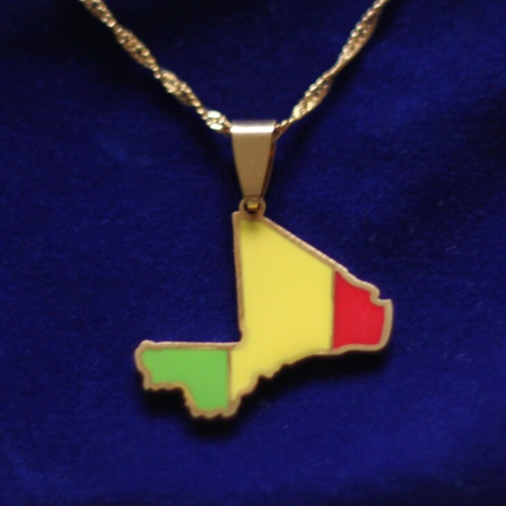 Mali Pendant Necklace with Gift Pouch, Gold Stainless Steel