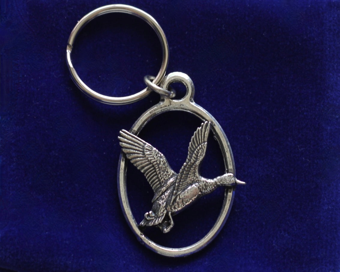 Mallard Duck Keyring with Gift Pouch, Pewter, silver metal