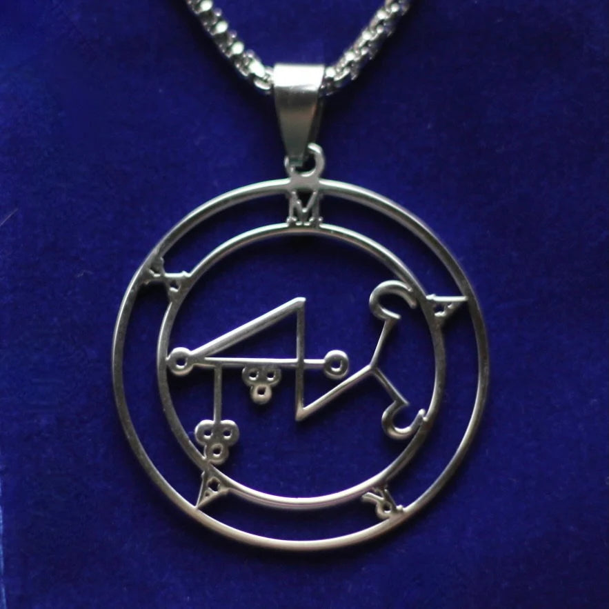 Marax Sigil Pendant Necklace, Silver Stainless Steel, Lesser Key of Solomon
