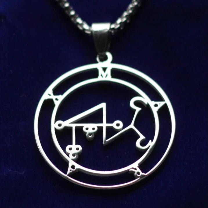 Marax Sigil Pendant Necklace, Silver Stainless Steel, Lesser Key of Solomon