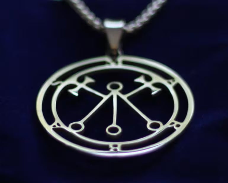 Marbas Sigil Pendant Necklace, Silver Stainless Steel, Lesser Key of Solomon