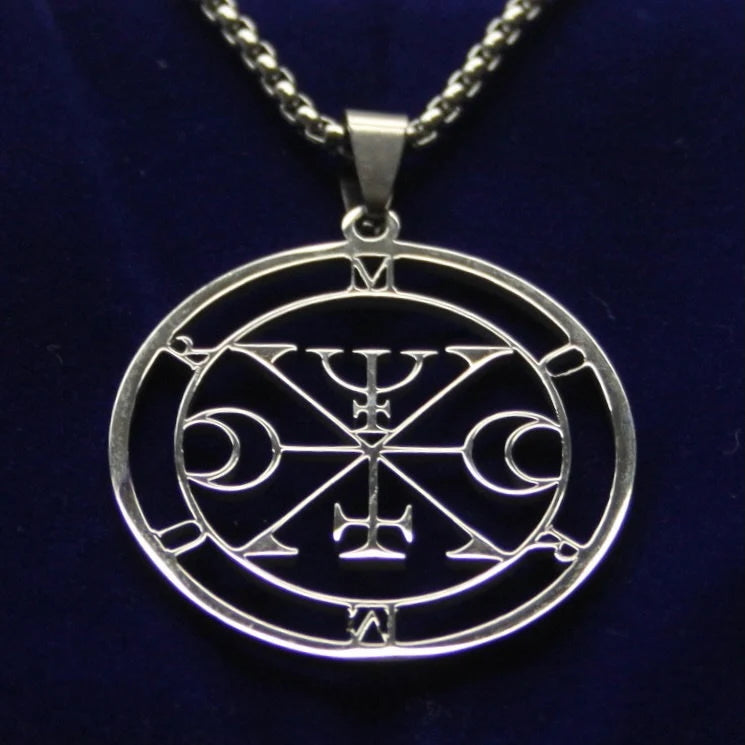 Murmur Sigil Pendant Necklace, Silver Stainless Steel, Lesser Key of Solomon