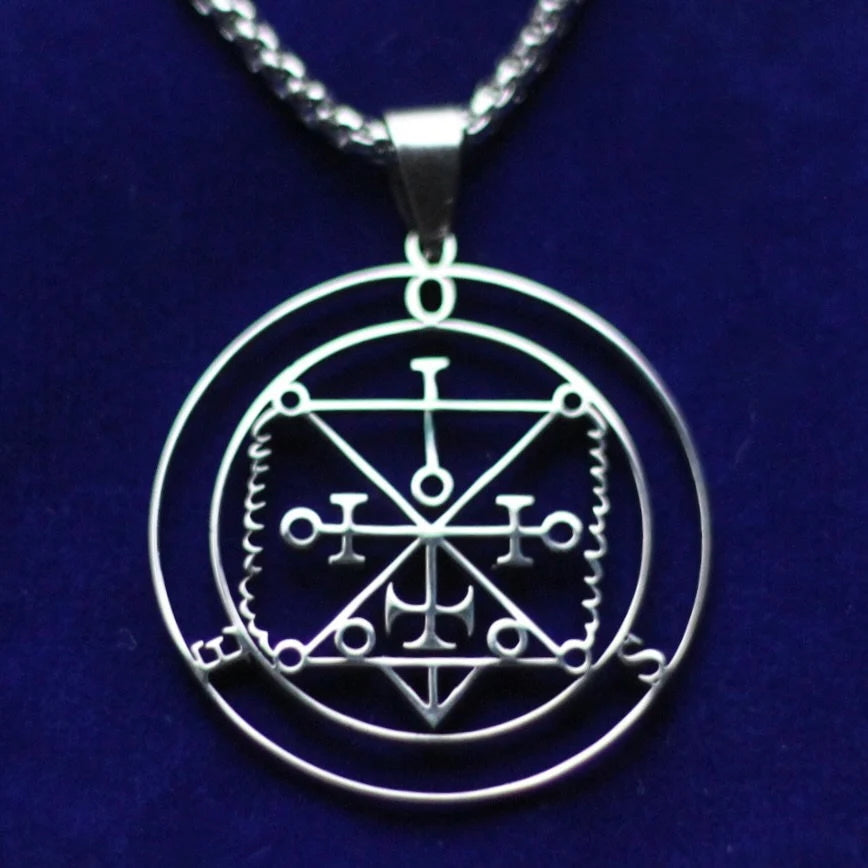 Ose Sigil Pendant Necklace, Silver Stainless Steel, Lesser Key of Solomon