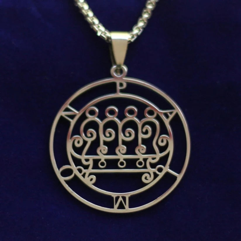 Paimon Sigil Pendant Necklace, Silver Stainless Steel, Lesser Key of Solomon
