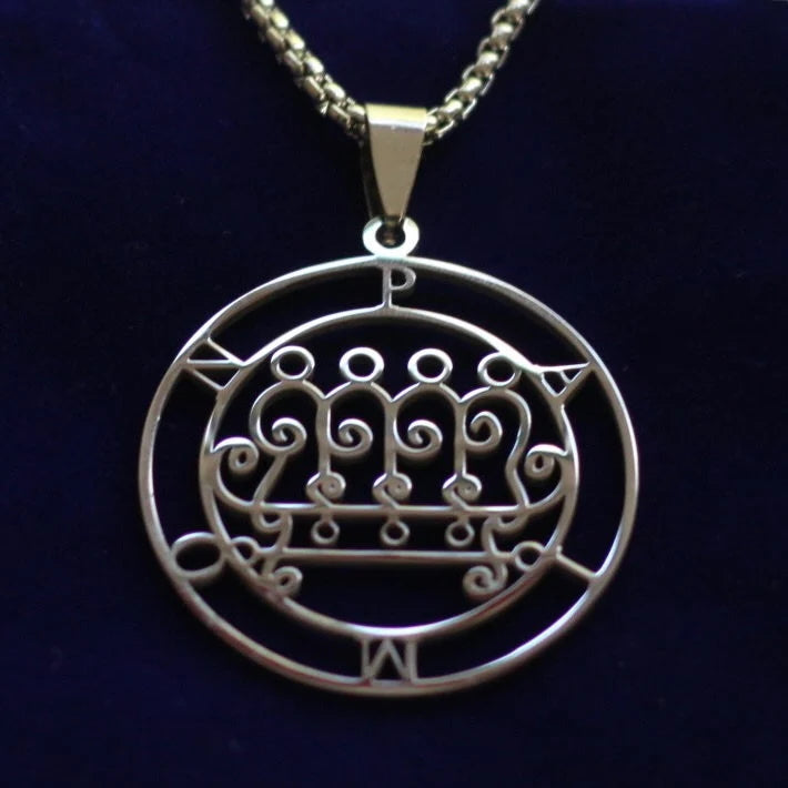 Paimon Sigil Pendant Necklace, Silver Stainless Steel, Lesser Key of Solomon