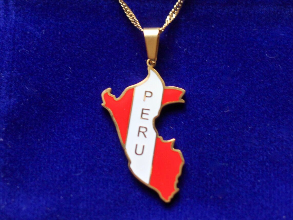 Peru Pendant Necklace with Gift Pouch, Gold Stainless Steel