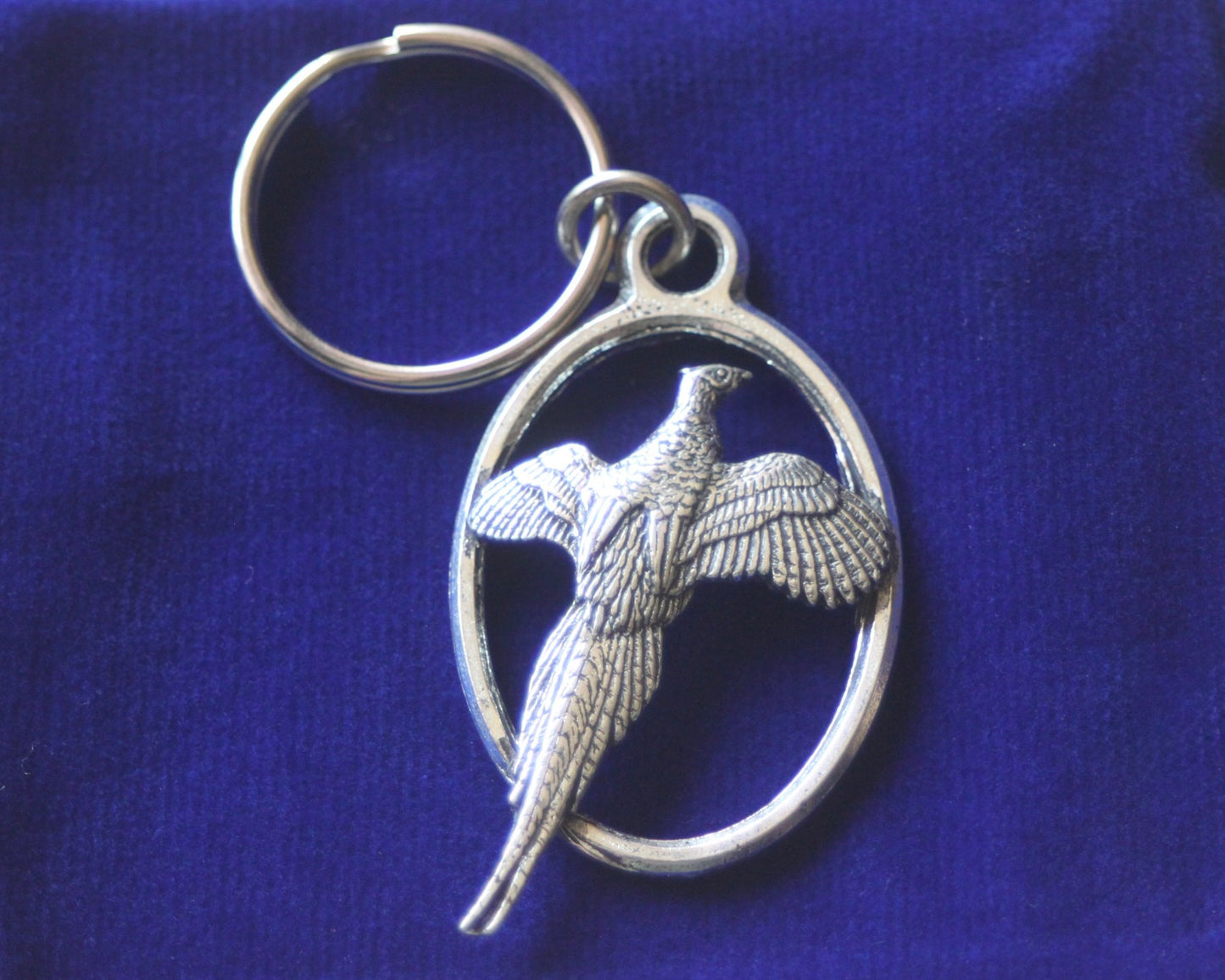 Pheasant Keyring with Gift Pouch, Pewter, silver metal