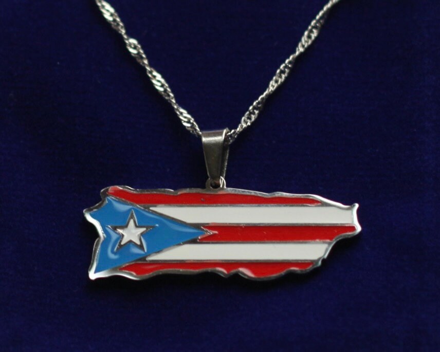 Puerto Rico Pendant Necklace with Gift Pouch, Gold Stainless Steel