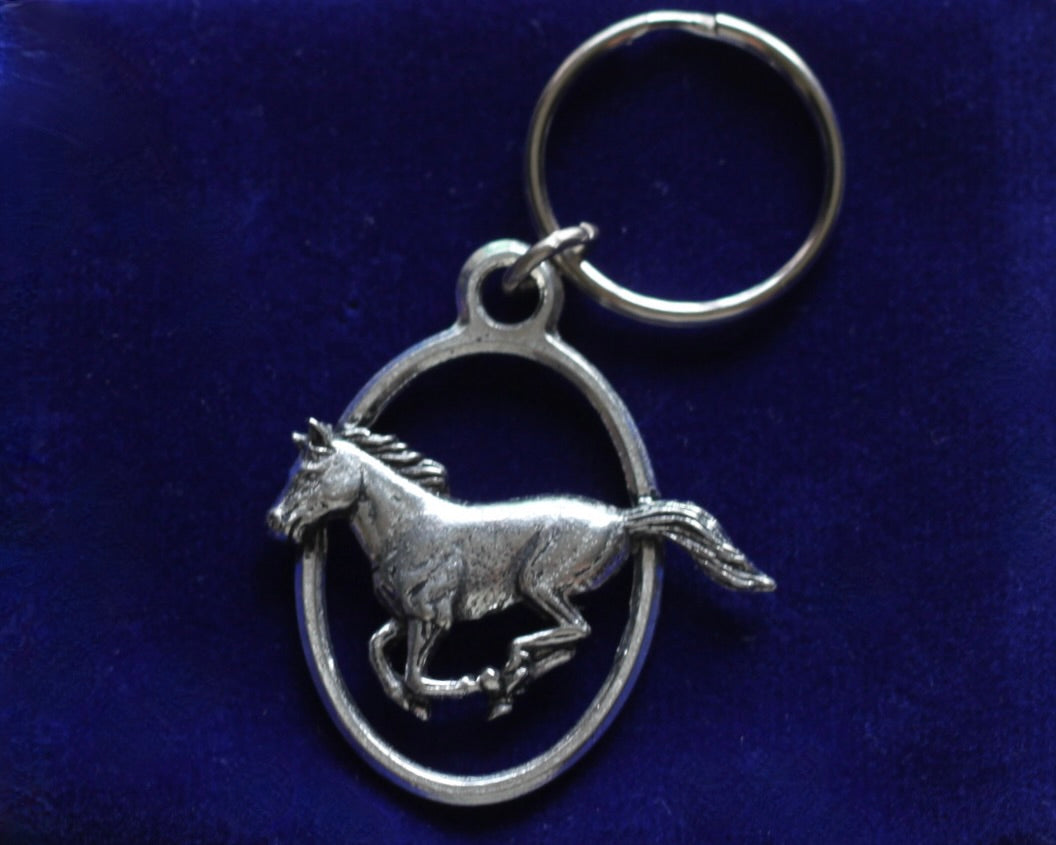 Horse Keyring with Gift Pouch, Pewter, silver metal