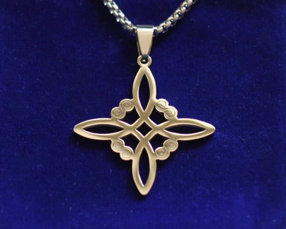 Witch Knot Pendant Necklace with Gift Pouch, Silver Stainless Steel