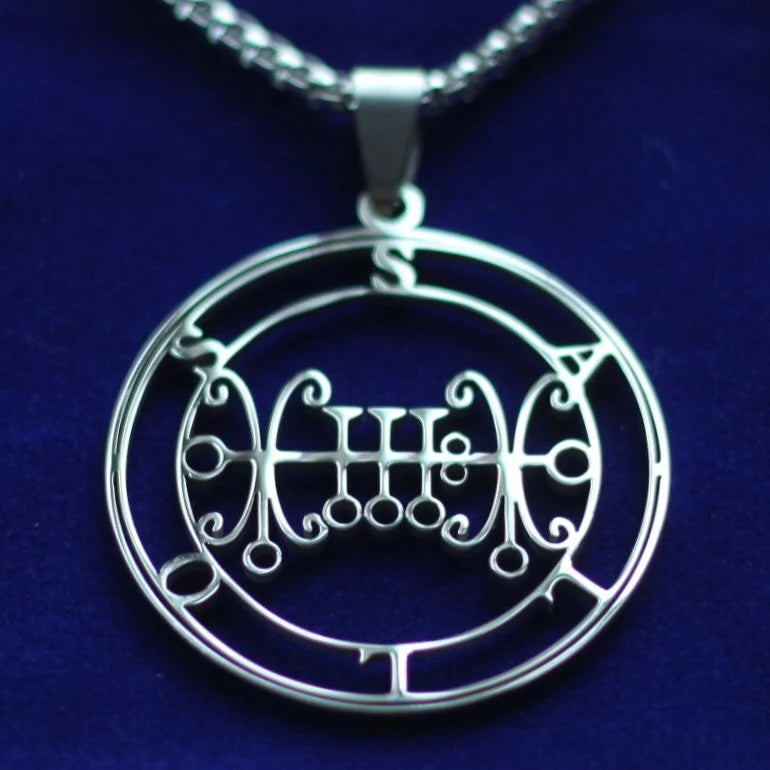 Sallos Sigil Pendant Necklace, Silver Stainless Steel, Lesser Key of Solomon