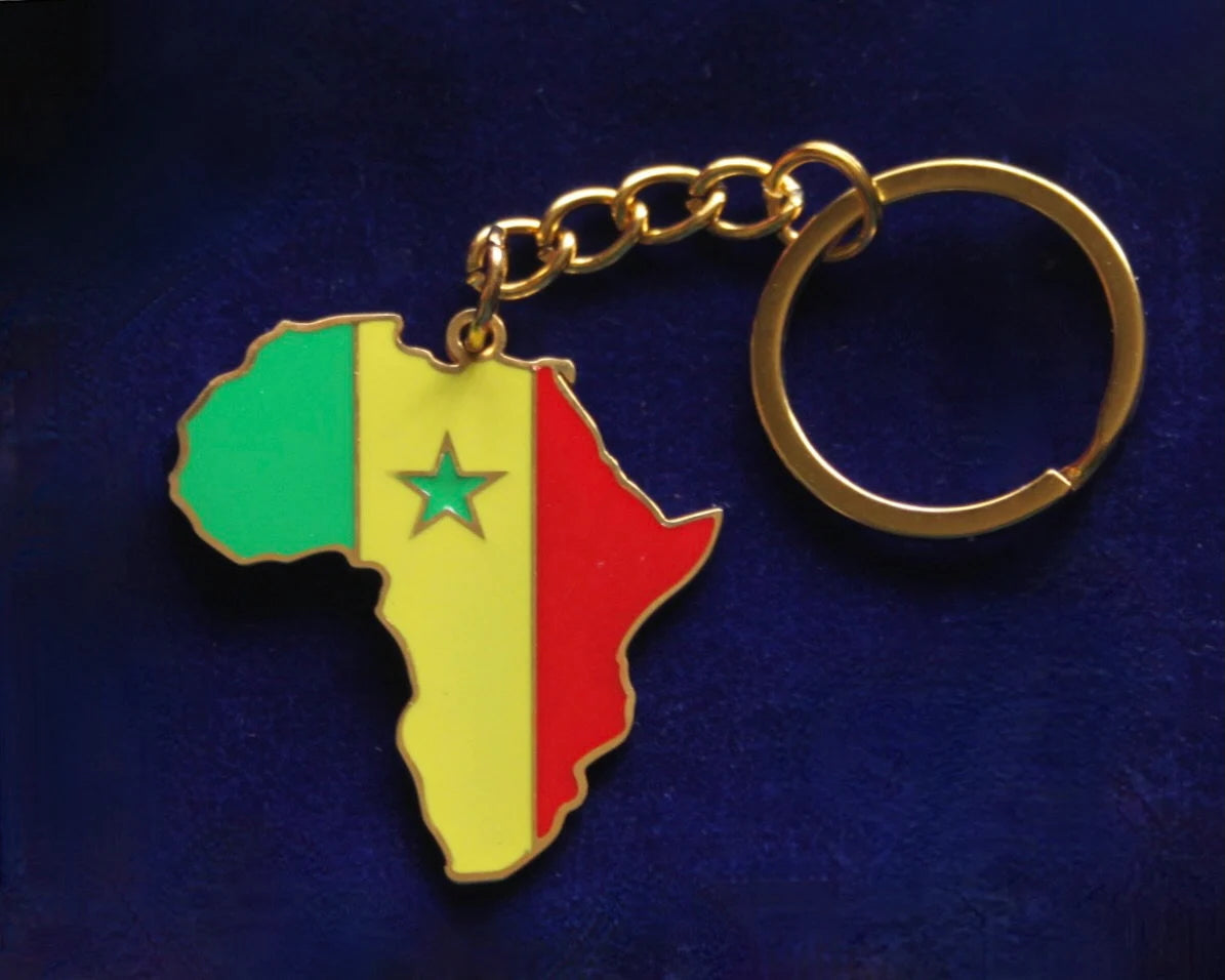 Senegal Flag Africa Keyring with Gift Pouch, Enamelled Metal Keychain