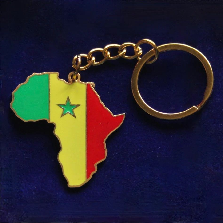 Senegal Flag Africa Keyring with Gift Pouch, Enamelled Metal Keychain
