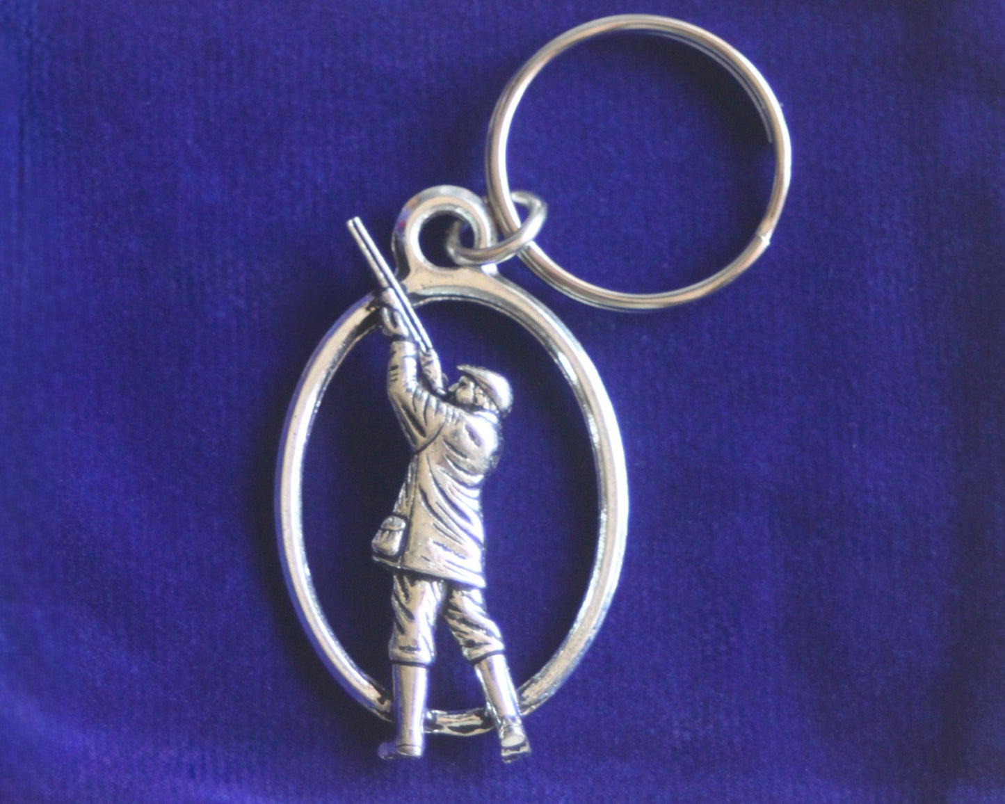 Shooting Keyring with Gift Pouch, Pewter, silver metal