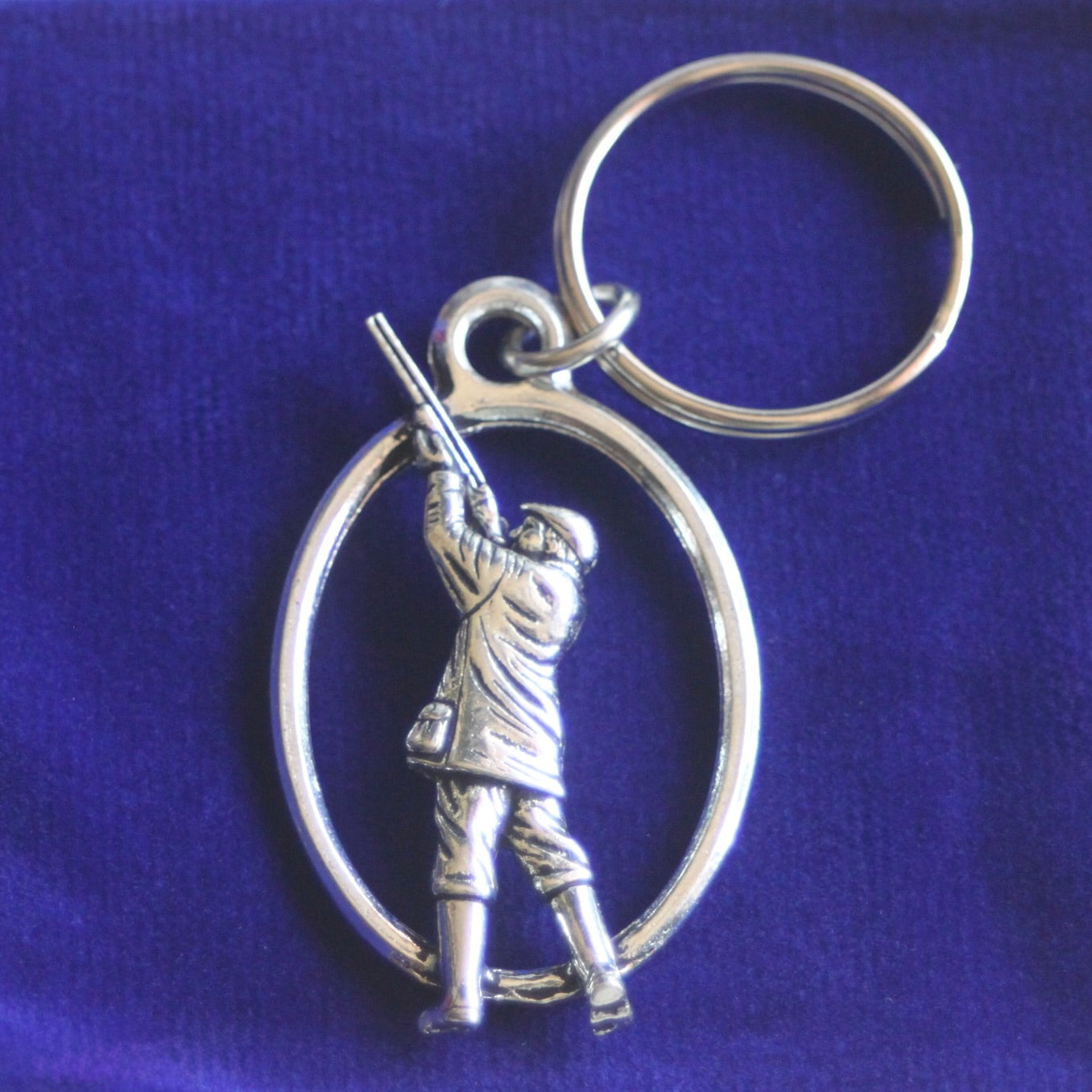 Shooting Keyring with Gift Pouch, Pewter, silver metal