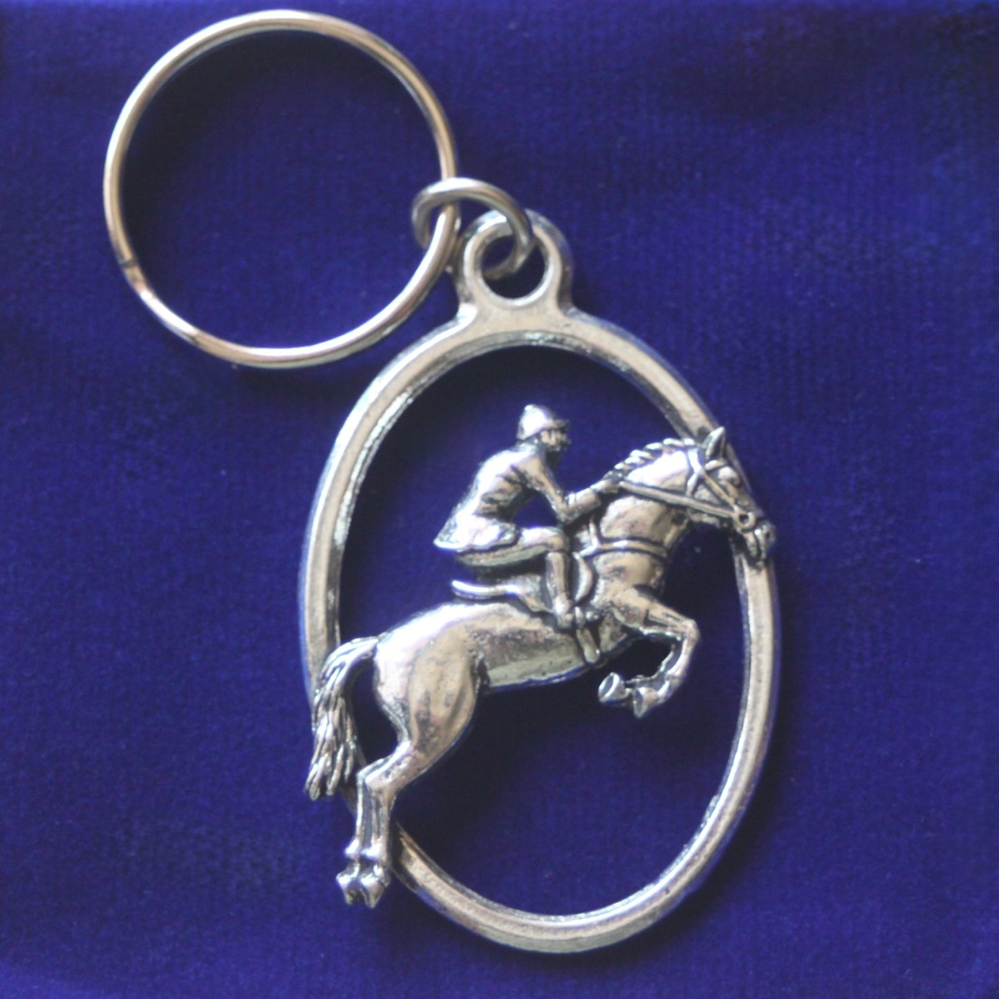 Showjumper Showjumping Keyring with Gift Pouch, Pewter, silver metal