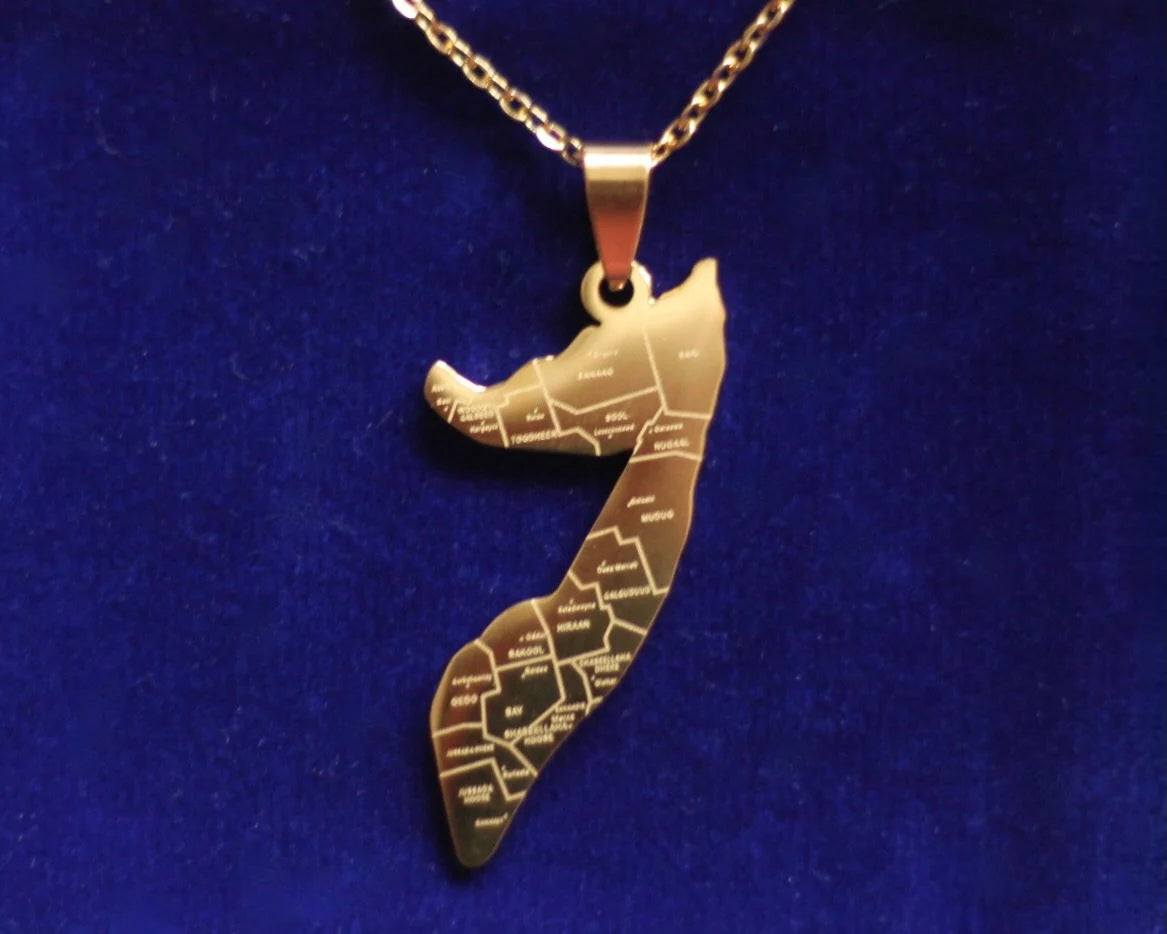 Somalia Map Pendant Necklace with Gift Pouch, Gold Stainless Steel