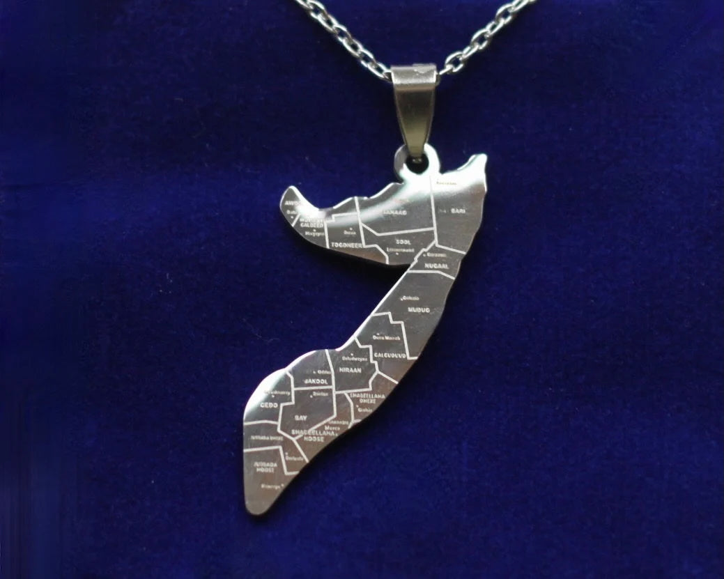 Somalia Map Pendant Necklace with Gift Pouch, Silver Stainless Steel