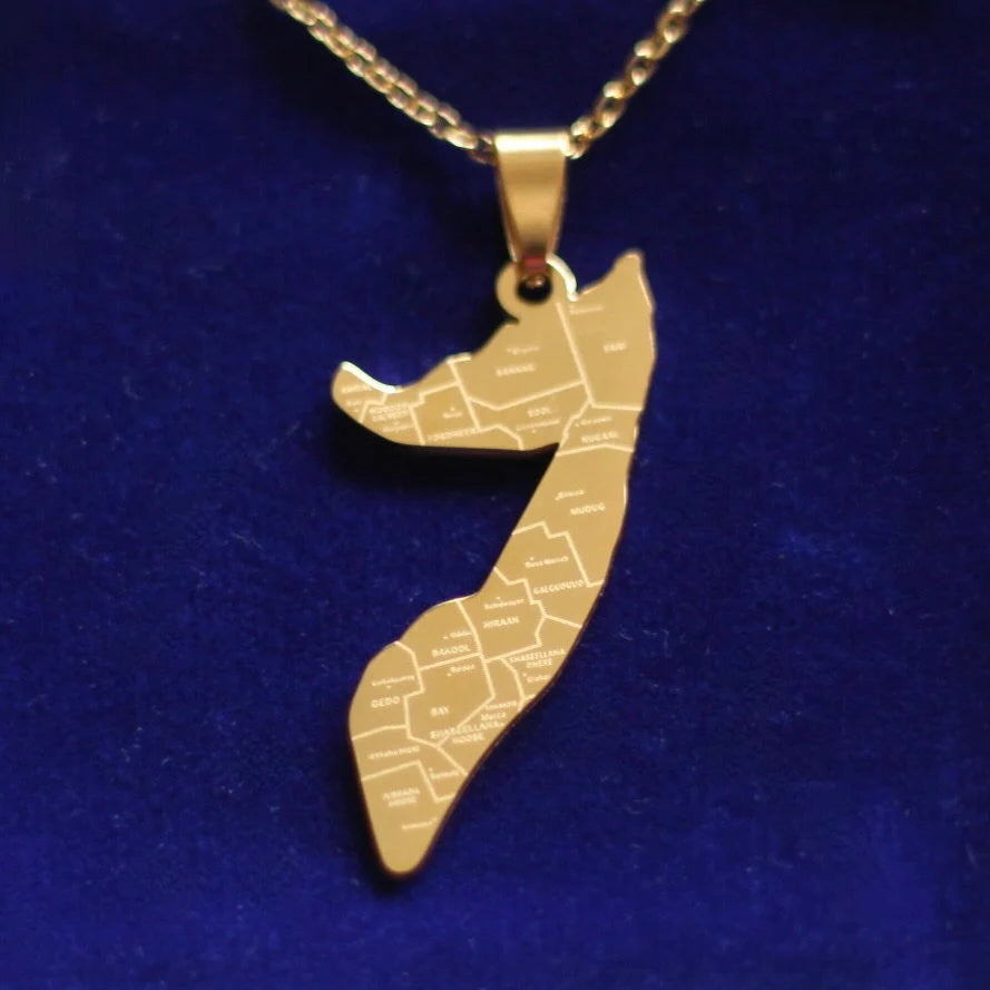 Somalia Map Pendant Necklace with Gift Pouch, Gold Stainless Steel