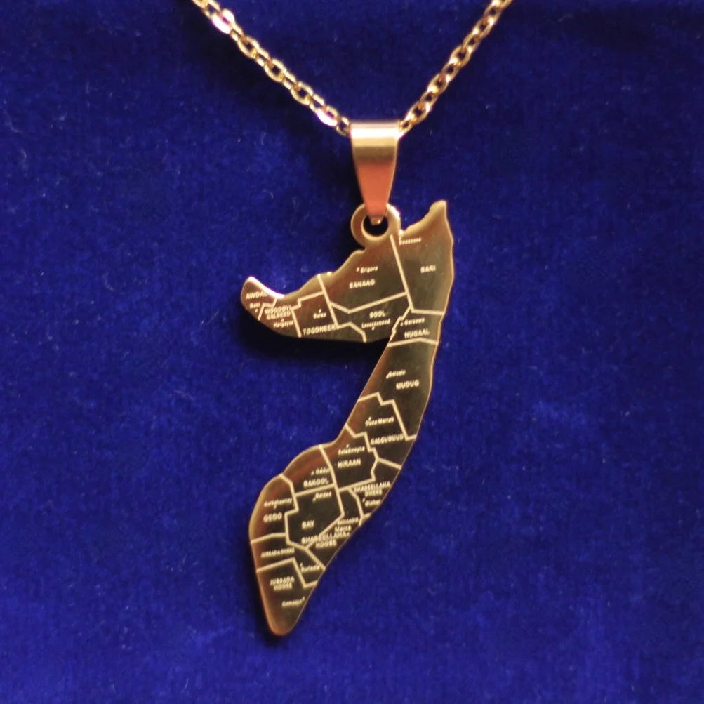 Somalia Map Pendant Necklace with Gift Pouch, Gold Stainless Steel