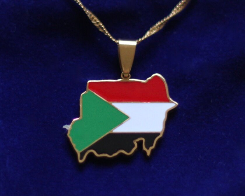 Sudan Pendant Necklace with Gift Pouch, Gold Stainless Steel