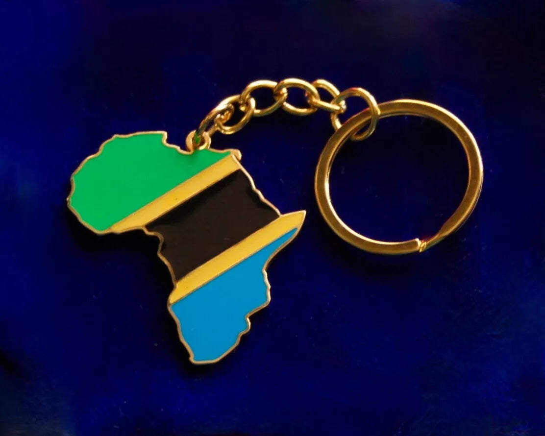 Tanzania Flag Africa Keyring with Gift Pouch, Enamelled Metal Keychain