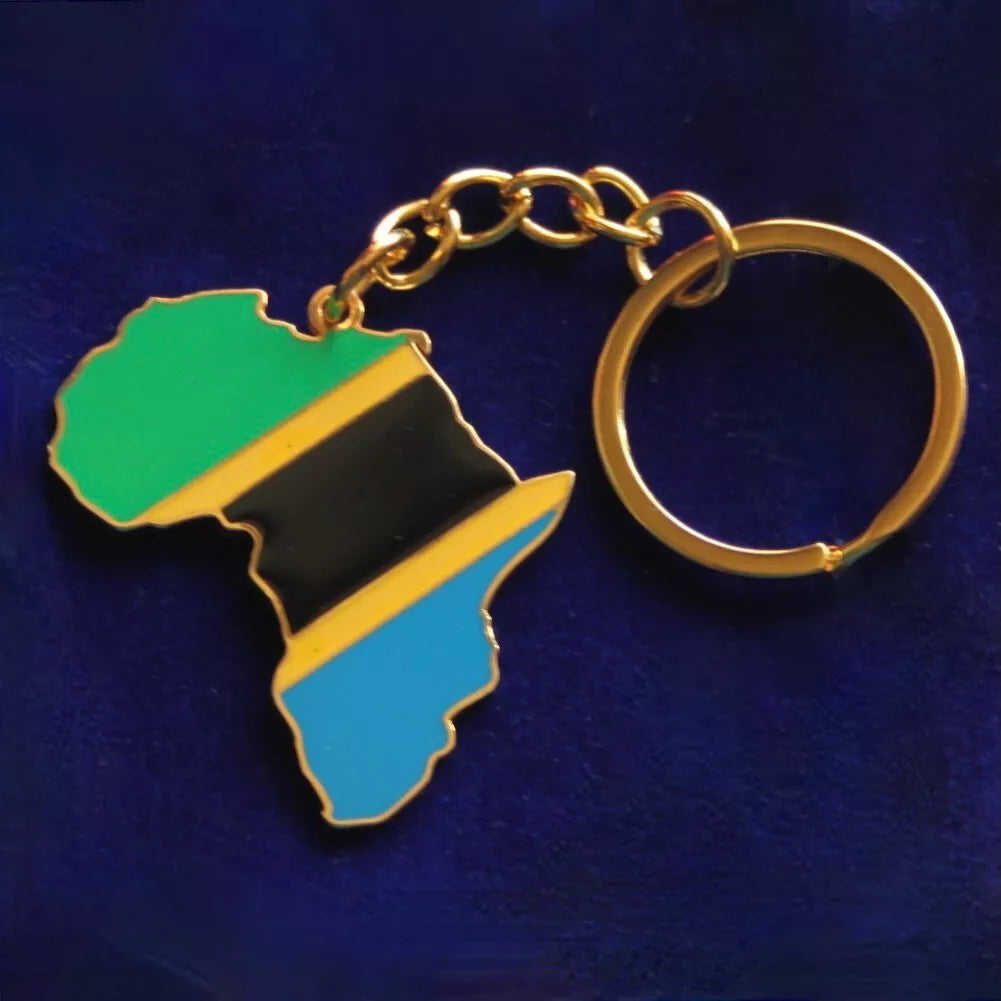 Tanzania Flag Africa Keyring with Gift Pouch, Enamelled Metal Keychain