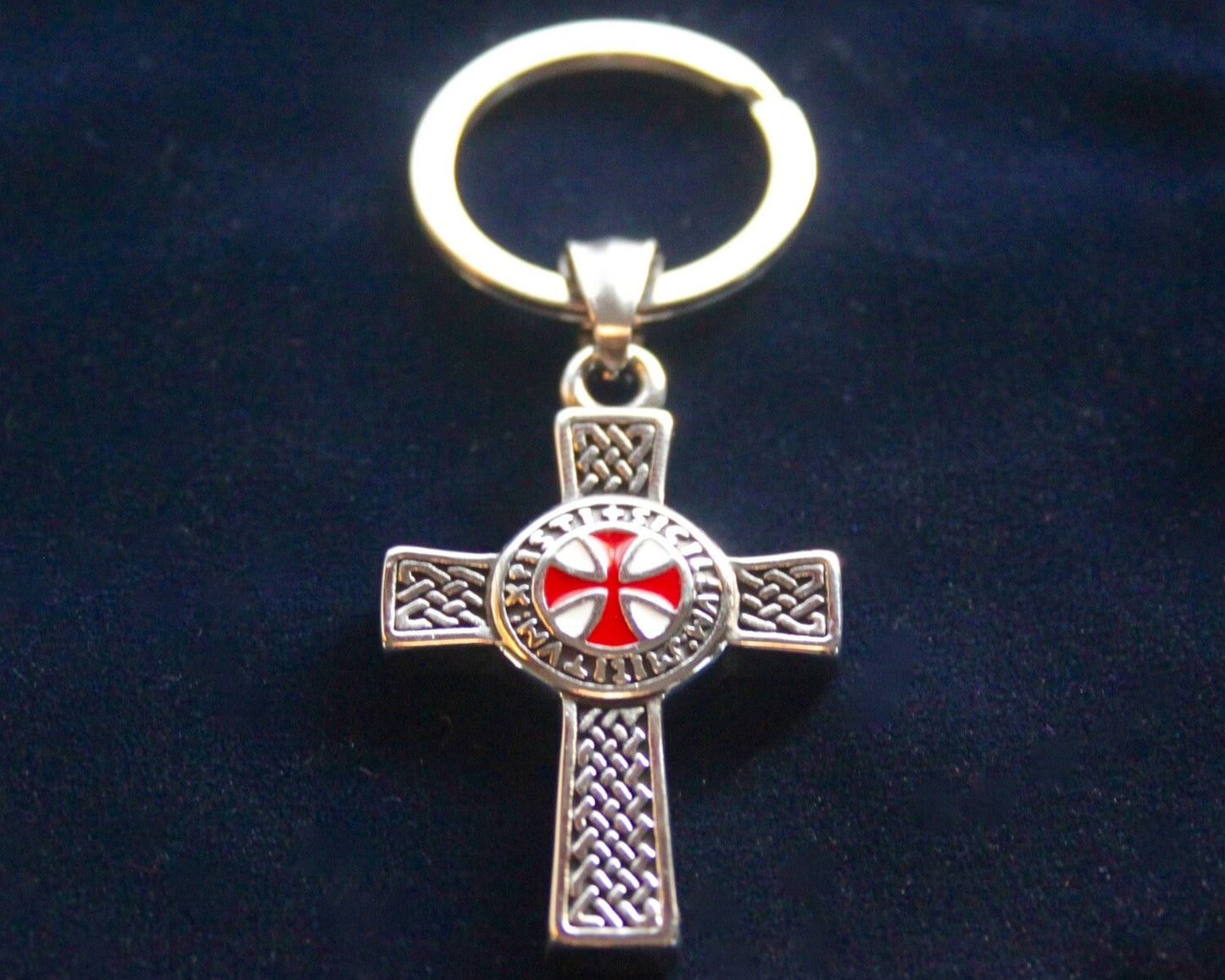 Knights Templar Cross Keyring with Gift Pouch, Solid Metal Keychain