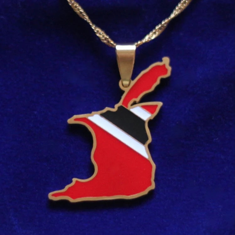 Trinidad and Tobago Pendant Necklace with Gift Pouch, Gold Stainless Steel
