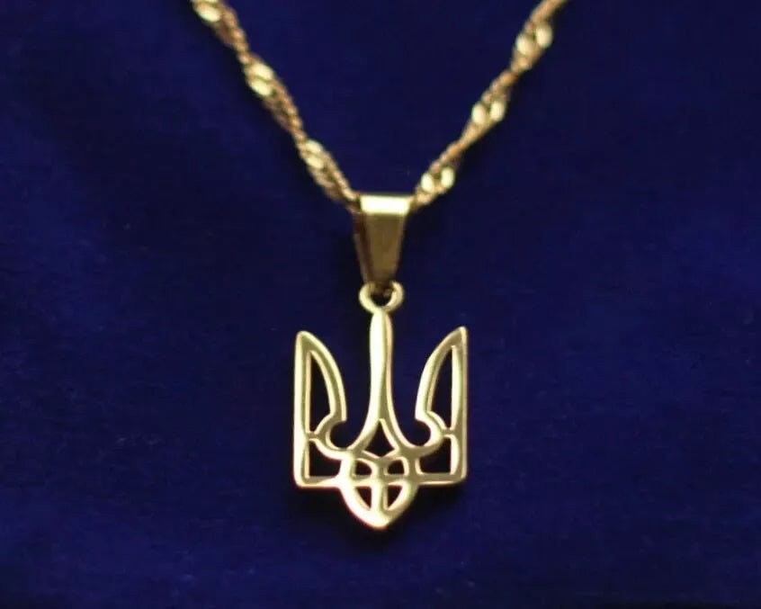 Ukraine Tryzub Pendant Necklace, Gold Stainless Steel