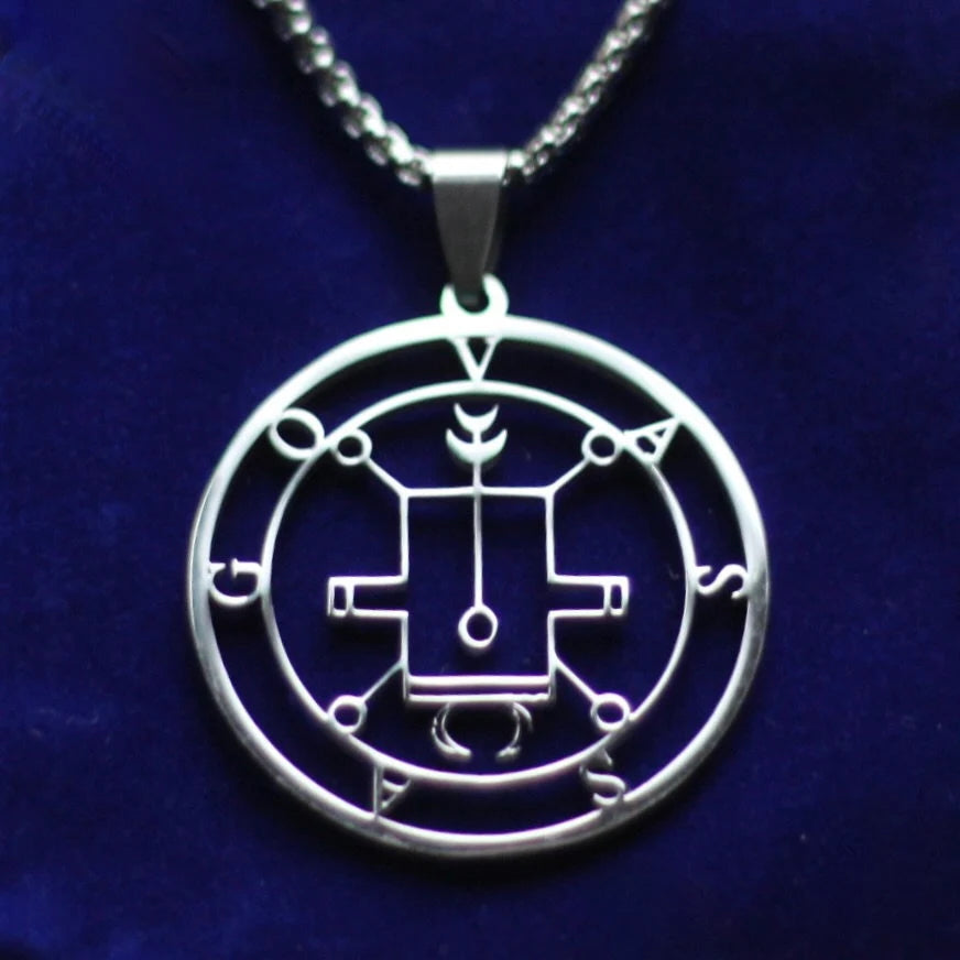Vassago Sigil Pendant Necklace, Silver Stainless Steel, Lesser Key of Solomon