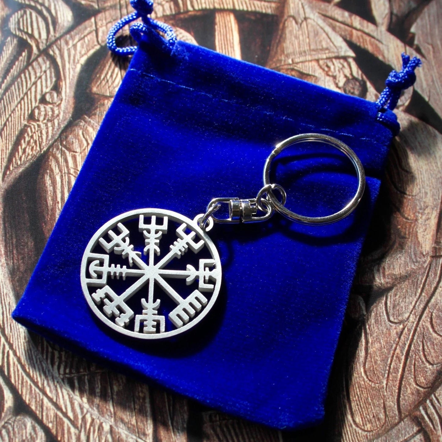 Viking Vegvisir Pendant Keyring, Norse Compass Viking St. Christopher Silver Stainless Steel Keychain