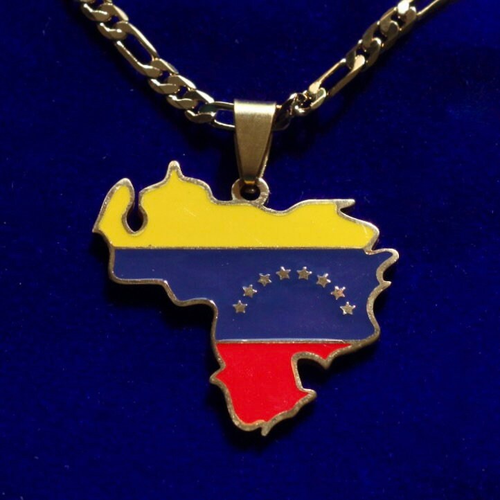 Venezuela Pendant Necklace with Gift Pouch, Gold Stainless Steel