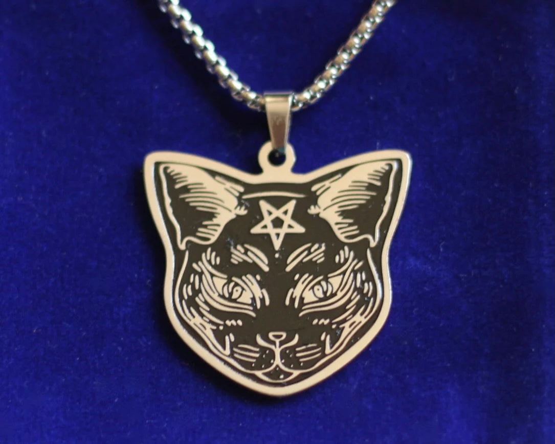 Witch's Cat Pendant Necklace with Gift Pouch