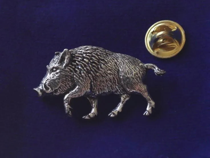 Wild Boar Pewter Pin Badge with Gift Pouch
