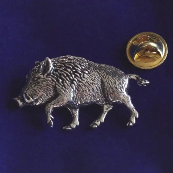 Wild Boar Pewter Pin Badge with Gift Pouch