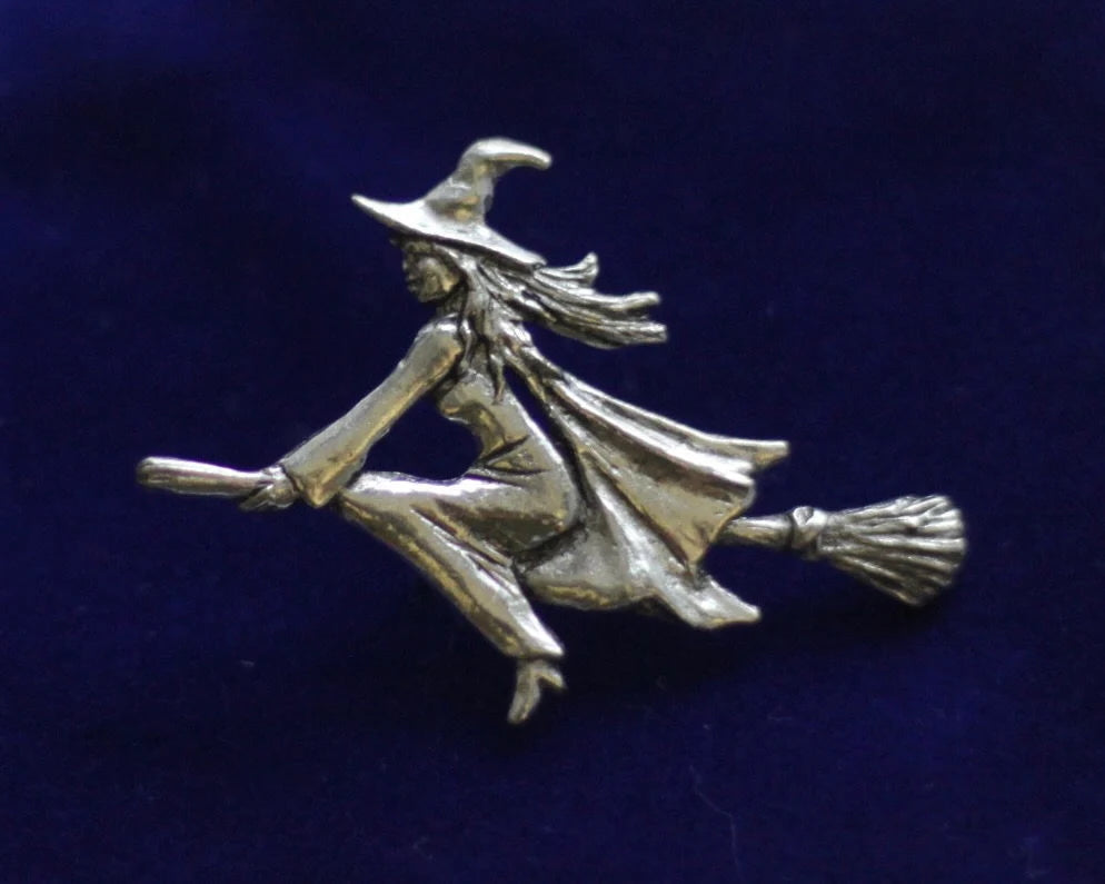 Witch Pewter Pin Badge with Gift Pouch