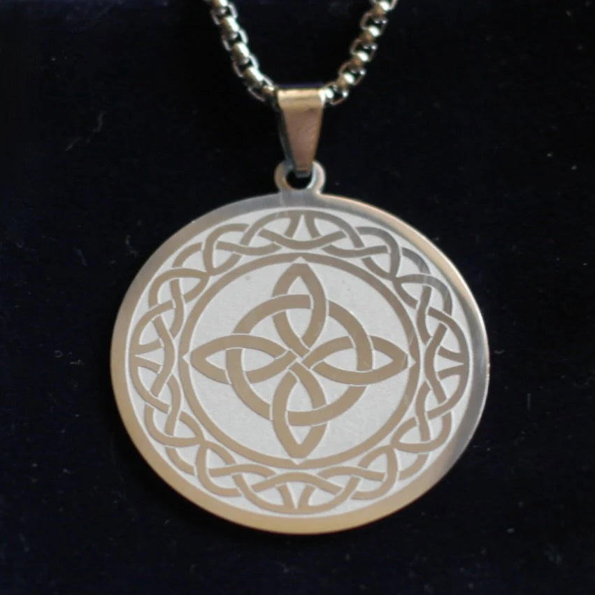 Witch Knot Pendant Necklace with Gift Pouch, Silver Stainless Steel