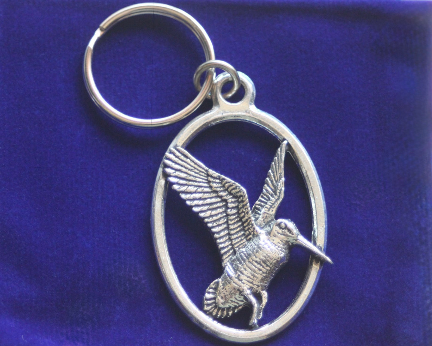 Woodcock Keyring with Gift Pouch, Pewter, silver metal