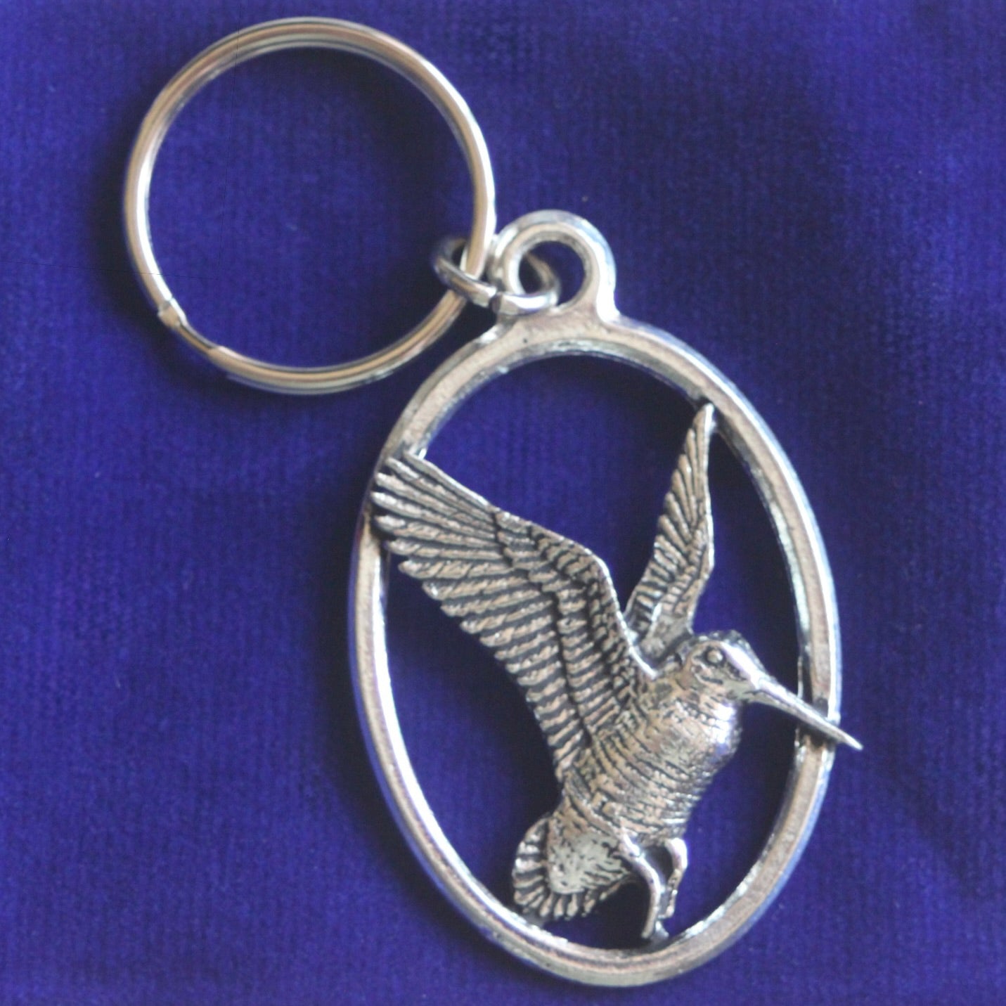 Woodcock Keyring with Gift Pouch, Pewter, silver metal