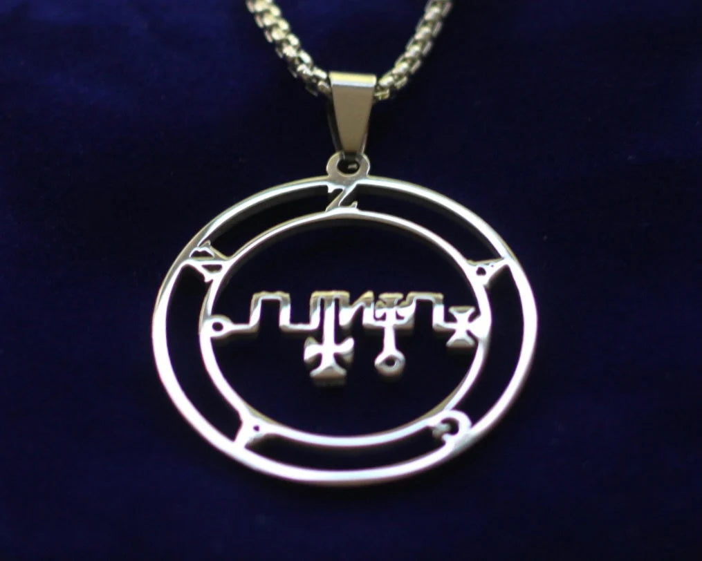 Zagan Sigil Pendant Necklace, Silver Stainless Steel, Lesser Key of Solomon