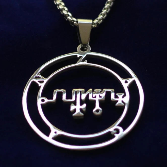 Zagan Sigil Pendant Necklace, Silver Stainless Steel, Lesser Key of Solomon