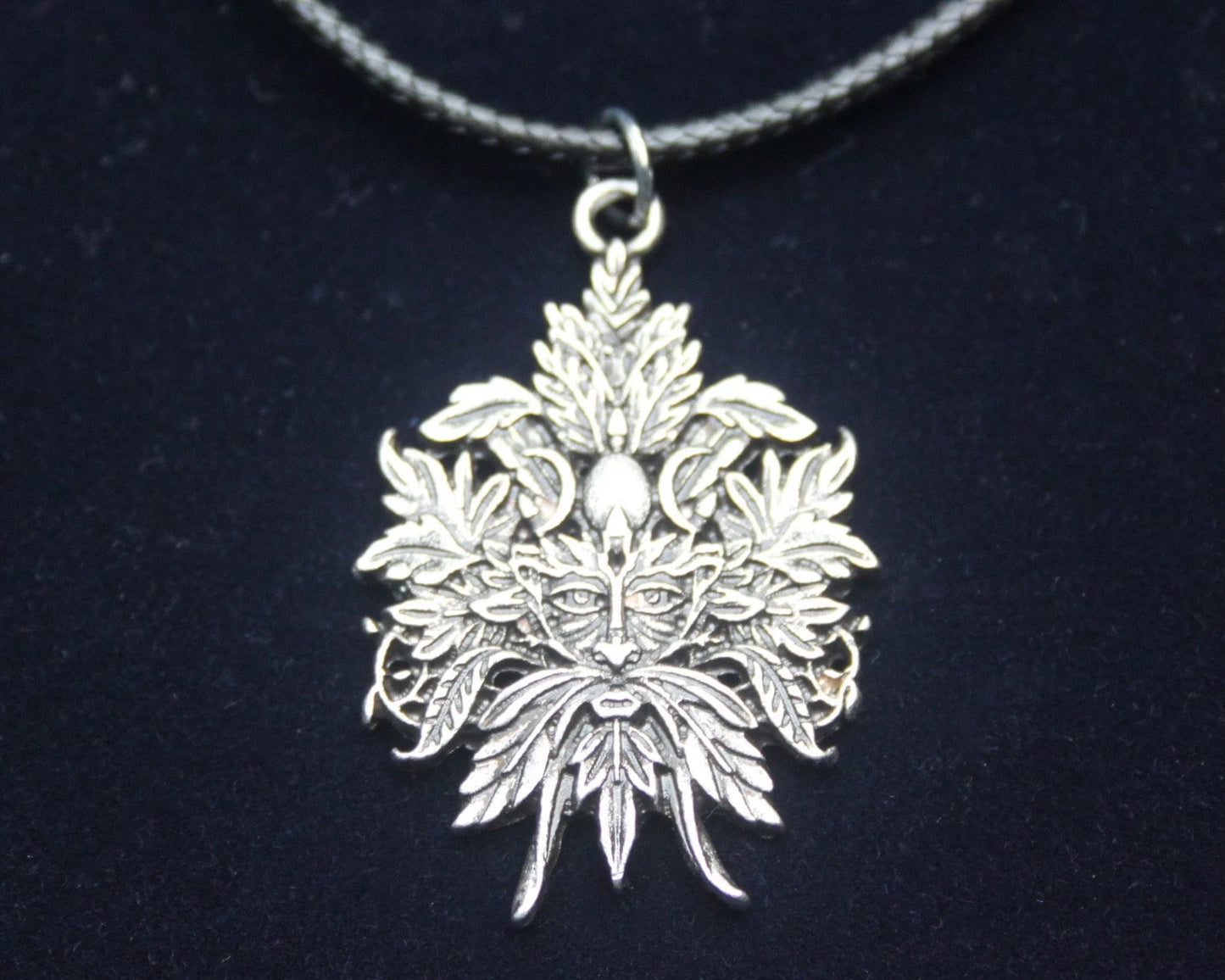 Green Man Waxed Cord Pendant Necklace with Gift Pouch